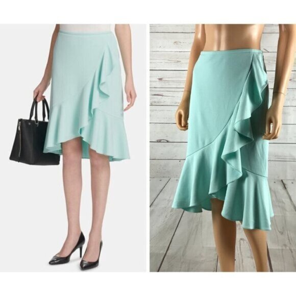 CALVIN KLEIN Turquoise Ruffled Asymmetrical Skirt NWOT 4 - Picture 1 of 8